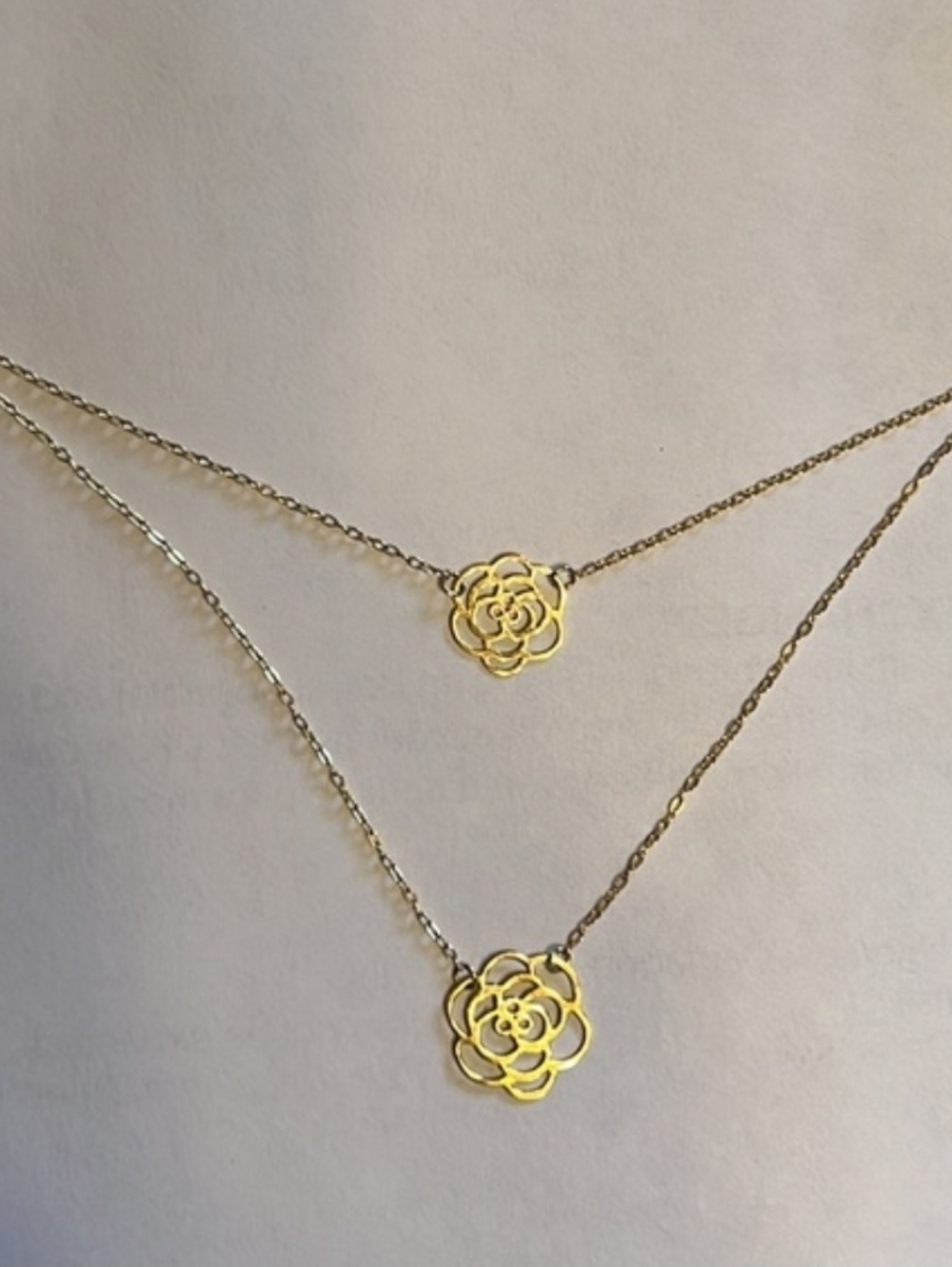 18k Solid Gold Floral Pendant Necklace - Double Layer